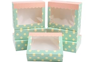 KEYIDO 12 Pack Candy Sweet Boxes with Window 6”×5”×2” Disposable Paper Treat Packing Gift Box Christmas Pastry Cookies Muffins Pies Brownie Boxes