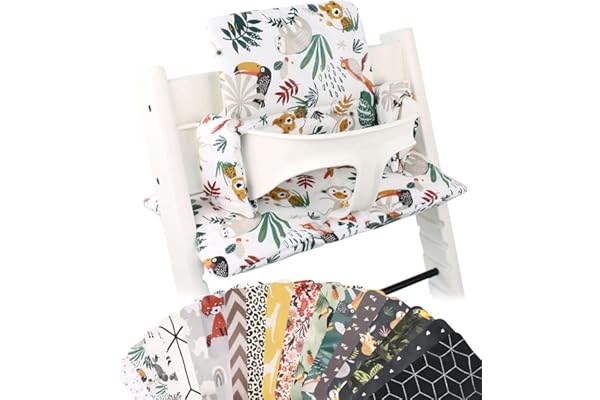 UKJE Coussin Compatible avec Stokke Tripp Trapp - Coussin de siège Doux pour Nourrissons, bébés et Tout-Petits, Accessoires de Chaise Haute, Insert en Tissu de Coton (Singe Blanc)