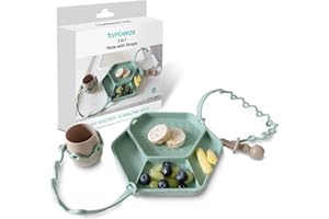 Tambeeze Silicone Baby Suction Plates for Toddler Kids Self Feeding, Stay Put Divided Feeding Weaning Plates for High Chair Tray, Safety Toy Straps, Comes with 2 Straps (Mint)