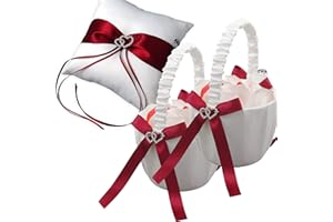 ‎EINSSEIN EinsSein 1 x Wedding Ring Cushion, Large, 20 x 20 cm, Amore Stepparent Red/White Wedding Cushion for Rings, Satin Hearts Cushion, Red/White, for Jewellery, Floral Decoration, Vintage