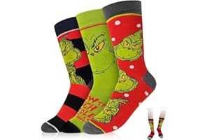 HBSFBH Calzino di Natalizi, 3 Paia Calzini natalizi Grinch, Calzini Cotone Natale, Calzini Natalizi Donna Uomo, Calzini Con Motivo Anime, Calze Natalizie Divertenti, per Uomini, Donne, Ragazzo, Ragazze
