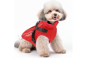 PcEoTllar Abrigo Impermeable para Perros pequeños, Chaqueta Reflectante cálida con arnés para Invierno, Disfraz de esquí, suéter de algodón para Perro, Color Rojo, Talla M