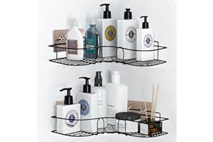 PNNP regał prysznicowy, regał narożny, 2 szt., półka prysznicowa, bez wiercenia, nierdzewna, regał narożny, metalowy, samoprzylepny kosz prysznicowy, do łazienki, półki kuchenne, dodatkowa przyczepność, czarny