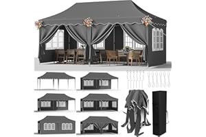 LIFERUN Faltpavillon 3x6 Pavillon Wasserdicht Stabil, Faltbar Gartenzelt 3x6 mit 6 Seitenwänden, Anti-UV 50+ Partyzelt Con 12 Erdhaken 6 Seile 6 PCS Sandsack,Gartenpavillon für Markt,Hochzeiten, Grau
