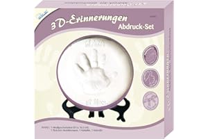 MAMMUT SPIEL & GESCHENK MAMMUT 129017 - 3D Erinnerungen Abdruck-Set Geschenkdose, Komplettset mit Metallgeschenkdose, 1 Päckchen Modelliermasse, 1 Aufsteller und 1 Holzroller, Kreativset für junge Eltern