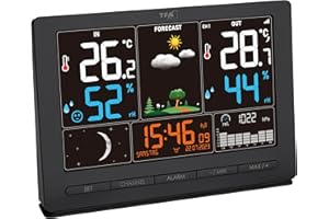 TFA Dostmann Funk-Wetterstation Season 2, 35.1118, mit Außensender, Wettervorhersage, Farbdisplay, Temperatur und Luftfeuchtigkeit, inkl Funkuhr mit Mondphase, schwarz