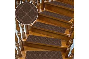 ICDLTJ Stair Carpet treads, Stair Mats Set of 15 non slip stair treads 30"x8" Anti Moving Grip Safety Staircase Step Treads for Kids Elders and Dog (Brown, Flower)