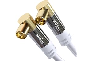 KabelDirekt – Cable Antena TV 4K, Cable Coaxial – 90° acodado – 1,5m – TV digital y analógico – Disponible en 0,5-20m (Enchufe acodado/Toma acodada, para DVB-C/DVB-T/DVB-S, blanco)