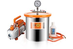 BACOENG Chambre sous vide de dégazage en acier inoxydable de 12 L avec Pompe à dépression 85 Lt/min
