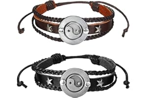 Flongo - Pulseras para parejas con diseño yin/yang blanco y negro, piel trenzada tribal, ideales como regalo de San Valentín o Navidad, 2 unidades B