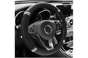 YUJINGTING Car Steering Wheel Covers Leather Bling, Steering Wheel Cover Universal 37-38cm Anti-Slip Breathable Rhinestones Without Inner Ring Car Interior Accessories Black