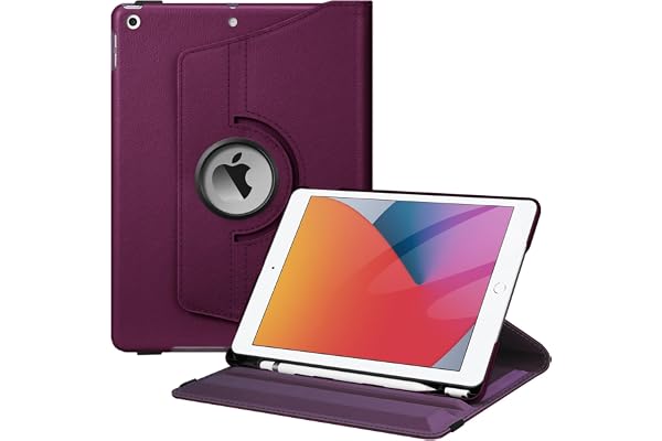 FINTIE Coque Compatible avec iPad 10.2 Pouces 9ème/8ème/7ème Génération (2021/2020/2019), Housse Rotative à 360 Degrés Etui avec Fonction de Rangement de Stylet, Pourpre