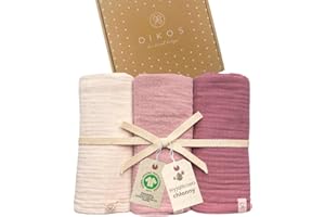 DIKOS Chusteczki muślinowe dla niemowląt, zestaw 3 szt. | 64 x 64 cm | 100% bawełna ekologiczna | muślinowa chusta muślinowa dla chłopców i dziewczynek | pieluchy z muślinu | pierwsze wyposażenie, prezent