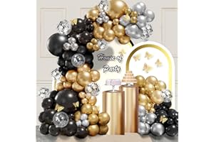 ZALIOAN Balloon Arch Kit, 138 Pcs Black Gold Silver Balloon Arch with Sizes of 18 Inch,12 Inch, 10 Inch, 5 Inch for Balloon Garland as Birthday Decorations, Wedding Decorations, Baby Shower Decorations