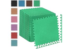 Fk Sports 25mm Extra Thick Gym Flooring Mat, Non-skid mats, Soft Cushion EVA Rubber foam, Interlocking Puzzle Floor Tiles, for home Yoga Workout, Leaf 60x60cm (Green, 16pcs (64 sq.ft))