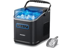HiCOZY Ice Maker with Ambient Lights Self-Cleaning Ice Maker Machine | Clear View Ice Machine Countertop, Ice in 6Mins, 26 lbs/Day, 2 Sizes of Bullet Ice for Apartment/Kitchen/Office/Home Bar