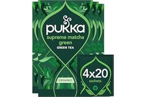 Pukka Herbs | Supreme Matcha Green Organic Tea Box | Energizing Tea With Matcha Powder | Ideal For Daily Vitality | 4 Packs | 80 Plant Based Biodegradable Tea Bags