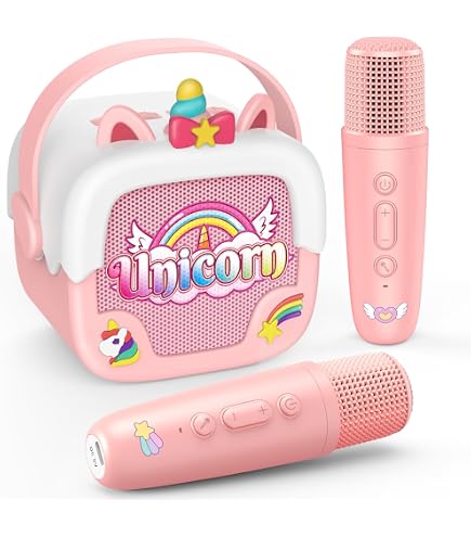 Micro Karaoké Licorne LED – Sans Fil Bluetooth – Enceinte 6W, 5 Effets Voix, Batterie 5h – Cadeau Fille 3-12 Ans