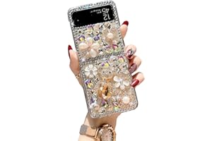 CrazyLemon Custodia per Samsung Galaxy Z Flip 3 5G 2021, Spumante Cristallo Lucido Orso Fiori Strass D'argento Diamante Case Protettiva per Telefono Samsung Z Flip 3 per Donne Ragazze
