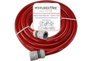 MYPURECORE YOU AT THE CORE MYPURECORE Red 12mm 1/2" Hot Water Hose Pipe – Heat-Resistant Drinking Water Hose with Connectors – Flexible PVC Tubing for Caravan, Motorhome, Campervan, Boat & Garden – Non-Toxic & Safe (5m)