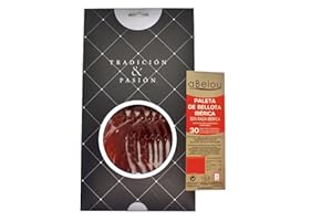 aBeiou. 100gr Sliced Spanish Boneless IBERICO HAM - Acorn-fed Shoulder - Jamon iberico Pata Negra. Vacuum Packed. Cured +30 Months in Guijuelo (Salamanca). Hycer Warranty Certificate. 100gr Case.