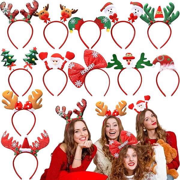 MIJOMA 12 stuks haarband voor Kerstmis, hoofdtooi met kerstmuts