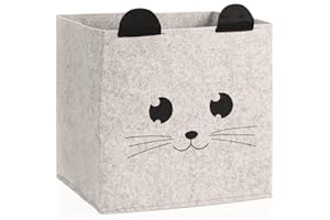 COM-FOUR® Storage Box - kosz na produkty dla dzieci, ksiazki lub zabawki - pojemnik do przechowywania bez pokrywy - kosz do pokoju dzieciecego z twarza zwierzatka (1 sztuka - szary/bezowy)