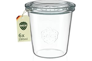 Weck Gläser 290ml – 6er Set mit Deckeln – Sturzform – robuste, stapelbare Dessertgläser, Einkoch- & Einmachgläser – klein – Weckglas ideal für Nachtisch – Made in Germany