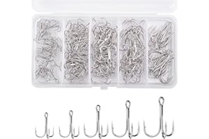 DWFEYOI 50 pcs Set d'hameçons triples, Hameçon Triple Barbelé, Hameçons Triples en Acier à Haute, avec Boîte À Pêche,Convient À La Pêche en Lac,Pêche en Rivière,Pêche en Mer