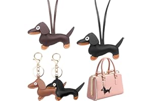 HENGBIRD 4 breloki do kluczy, skórzane zawieszki jamnik, torba dla psa, spersonalizowane breloczki do kluczy, dekoracja torebki, plecaka, biżuteria, 4 sztuki, czarny, ciemnobrązowy i kawowy, jeden