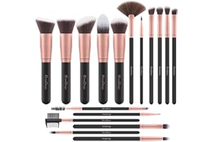 Brochas de Maquillaje EmaxDesign 17 piezas Pinceles de maquillaje professional fibra sintética para las cejas, base de maquillaje, polvos, crema, Set de brochas de maquillaje (Rose Golden)