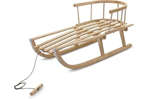 Prime Garden® PINNO Classico Premium - Trineo infantil de madera con respaldo y mango de madera