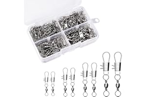 SAVITA 150 Pièces 2# 4# 6# 8# Émerillons de Pêche et Agraphes Emerillon Peche Émerillons pour Ligne de Pêche avec Baril Connecteur Interlock INOX Haute Résistance pour Ligne de Pêche Leurre Eau Salée