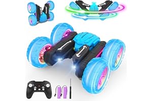Immver Remote Control Cars, 4WD RC Stunt Car, 2.4Ghz Radio Controlled Cars Toys with RGB LED Headlight Wheel Light, 360° Flips Rotating, Christmas Birthday Gifts for Boys Girls Kids Aged 6-12