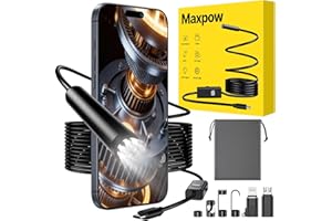 Maxpow Endoscope Inspection Camera - 1920 HD Flexible Rigid Snake Inspection Camera, 8 LED Lights Adjustable IP67 Waterproof Probe Drain Endoscope for Android and iOS(16.4 ft/ 5m)