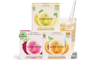 WATERDROP MICRODRINK waterdrop® Microdrink Iced Tea Set | 36 Ice Tea Drops Cubes | Zero Sugar Powder | 3 Fruity Varieties: Black Tea + Peach, Green Tea + Lemon, Black Tea + Raspberry | Valuable Vitamins