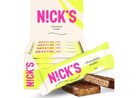 NICKS Chocolate Wafer, Choklad Kexbar utan tillsatt socker, Low carb Snack Bar, 165 Kalorier, gluten - Amazon Deal & Rabatt