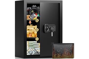 65L Großer Feuerfester Tresor Safe mit Feuersichere Dokumententasche, Digitaler Möbeltresore mit 2 Schlüssel & Herausnehmbarem Regal, Elektronischer Tresor für DIN A4 Ordner Bargeld Medikamente