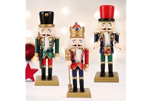 Achort Cascanueces Tradicional de Navidad, 2 Piezas Soldado Cascanueces de Madera 15cm Estatuilla de Figura de Soldado Muñecas Decoración de Navidad Marioneta de Navidad para mesas y estanterías
