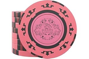 Bullets Playing Cards, Lot de 25 jetons de Poker en Argile Corrado pour Jeu de Poker, sans valeurs, 14 g, 4 cm de diamètre, Couleur Rose