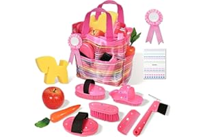 EKXXHVLS Boite de Pansage Cheval Enfants, 11 Pièces Ensemble de Jouets pour la Maison, Kit de Hobby Horse Accessoire, Kit de Pansage Cheval avec Etrille Cheval pour Cheval Jouet