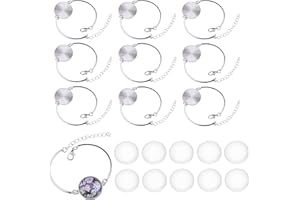 WOHLSTAND 10 PCS 20mm Lunette Pendentif Plateaux Bracelet De Cabochon Bracelet en Plateaux Vierges et 10 Pcs 20 mm Cabochons en Verre Clair Bracelet Plateau pour Bricolage Bracelet Fabrication De Bijoux