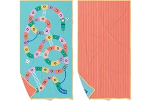 Quut – Asciugamano da spiaggia per bambini con gioco – Microfibra ad asciugatura ultrasonica senza sabbia – Compatto leggero (serpenti e scale, L – 180 x 100 cm)