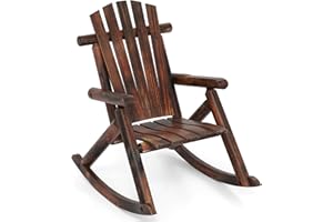 COSTWAY Adirondack Rocking Chair, Solid Wood Porch Rocker High Back Leisure Armchair, Traditional Outdoor Relax Deck Chairs for Garden, Patio, Balcony and Yard (1, Brown)