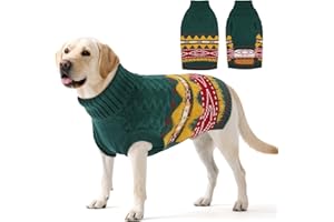 Hjumarayan Maglioncini per Cani, Fair Isle Maglione Cane Caldo Maglioni Natalizio, Dolcevita Maglietta Invernale per Cani Media Bulldog Francese (1-24 kg) Verde XL