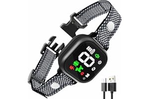 DMTIVMG Collier Anti Aboiement Chien Collier Dressage Rechargeable 3 Modes 8 Niveaux Son Vibration Choc Electrique Étanche IP67 Détection D’aboiement Intelligent 70cm pour Petit Moyen Grand Chiens