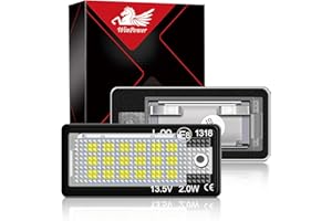 WinPower LED Éclairage plaque immatriculation auto ampoules Pas d'erreur 6000K xénon blanc froid 18 SMD Feux arrière pour A3/S3/A4/S4/A6/C6/S6/RS6/A8/S8/Q7 ect., 2 Pièces (Nouvelle version)