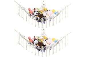 Lixiluxia 2Pcs Hamac en Rangement Peluche, Filet de Jouets Range Peluche Boho, Filet à Suspendre pour Animaux en Peluche, Organisateur Suspendu pour Chambre d'Enfant pour Peluches (Beige)