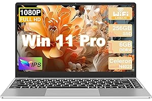 ‎NOTODD NOTODD 2025 Laptop 14 Inch Win 11 Pro 6GB RAM 256GB SSD Support 1TB (TF 1TB) Notebook Celeron N4020 (up to 2.8GHz) 5000mAh 1920x1080p WiFi German Keyboard Protector and Wireless Mouse Silver