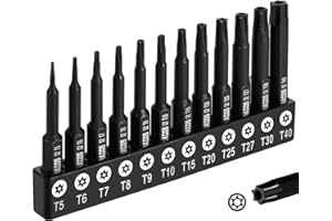 DAKCOS T5 - T40 zestaw bitów Torx odporny na manipulacje, 12-częściowy zestaw bitów Security Star, długość 50 mm, stal stopowa Premium S2
